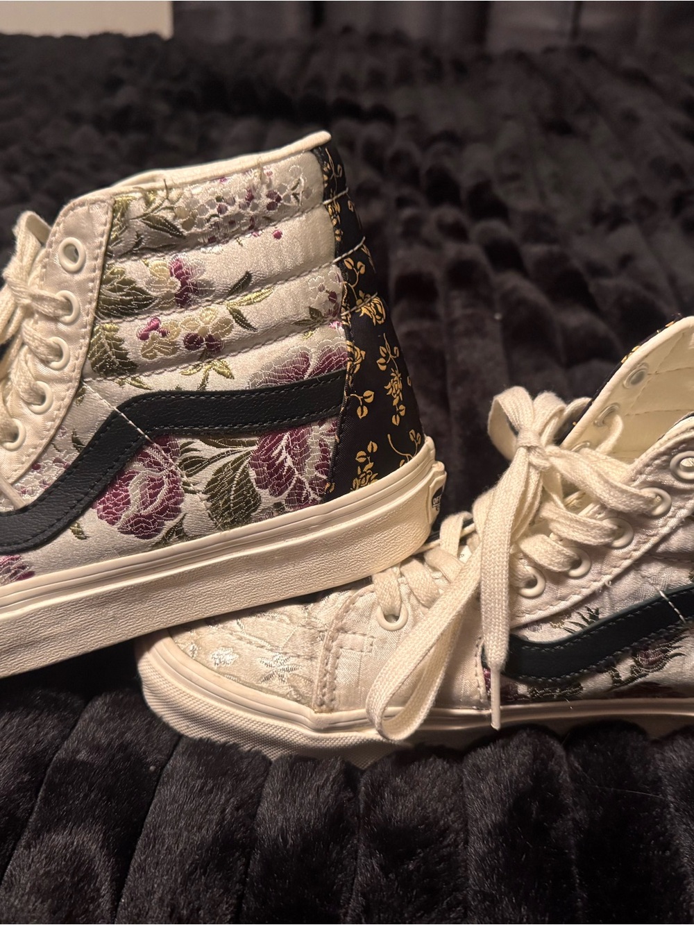 Vans White High-Top Sneakers with Black Stripe and Purple Floral